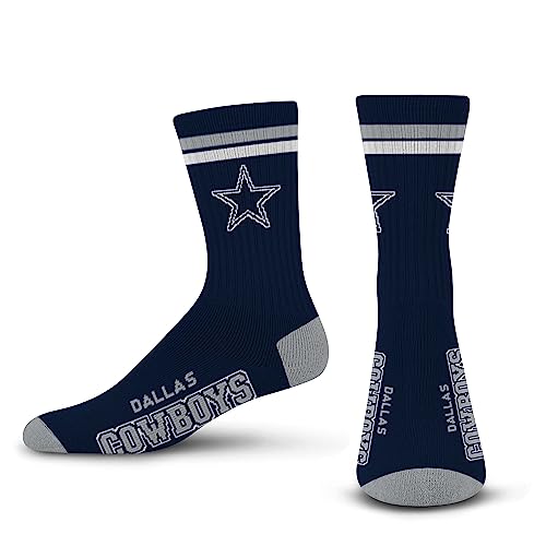 FBF - NFL 2 Streifen Erwachsene Team Logo Crew Kleid Socken Schuhe für Männer & Frauen Game Day Bekleidung Größe XL XL Extra Large, Dallas Cowboys, Large von For Bare Feet