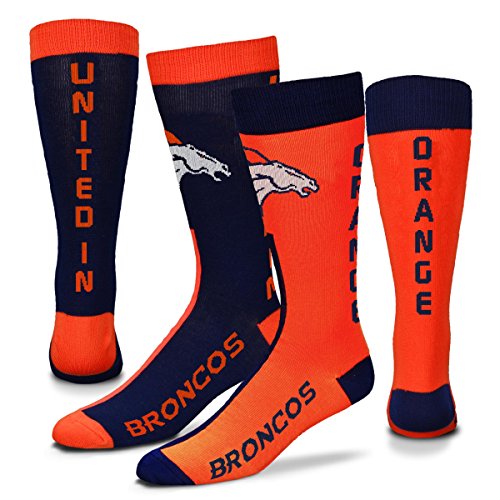 FBF - NFL Denver Broncos Big Top MisMatch Game Day Dress Socken für Damen und Herren, Denver Broncos, Medium von For Bare Feet