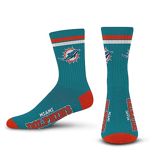 FBF - Offizielle NFL 2 Streifen Erwachsene Team Logo & Farben Crew Kleid Socken Schuhe für Männer und Frauen Game Day Bekleidung, Miami Delfine, Medium von For Bare Feet