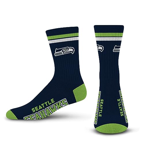 FBF - Offizielle NFL 2 Streifen Erwachsene Unisex Team Logo & Farben Crew Kleid Socken Schuhe für Männer und Frauen Game Day Bekleidung, Seattle Seahawks, Large von For Bare Feet