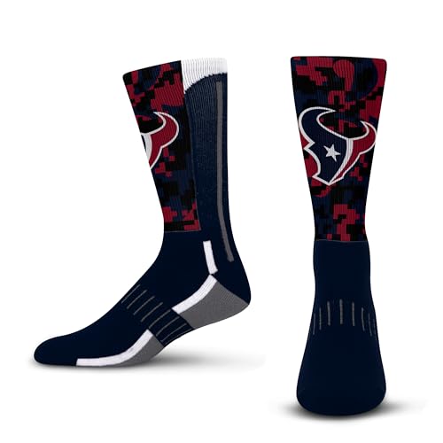For Bare Feet NFL Herren Damen Team Color Logo Game Day Digi Mashup Performance Warm & Cold Weather Comfort Crew Socken, Houston Texans – Marineblau, Medium von For Bare Feet