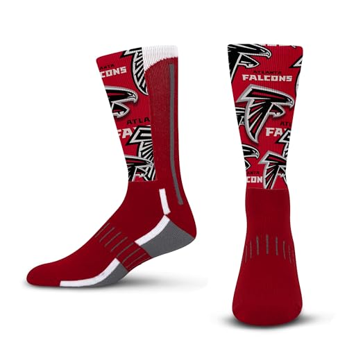 For Bare Feet NFL Herren Damen Team Color Logo Game Day Montage Performance Warm & Cold Weather Comfort Crew Socken, Atlanta Falcons - Rot, Medium von For Bare Feet