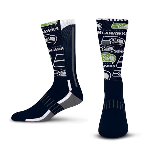 For Bare Feet NFL Herren Damen Team Color Logo Game Day Montage Performance Warm & Cold Weather Comfort Crew Socken, Seattle Seahawks – Marineblau, Large von For Bare Feet