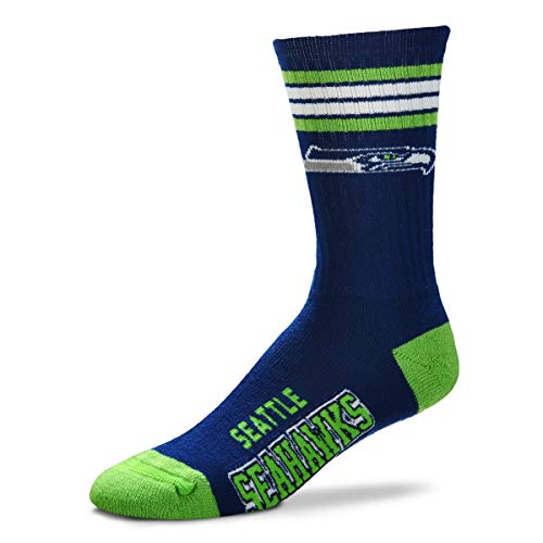 For Bare Feet NFL Herren Reverse 4 Stripe Deuce Crew Socken (Seattle Seahawks, Größe M (38-46) von For Bare Feet