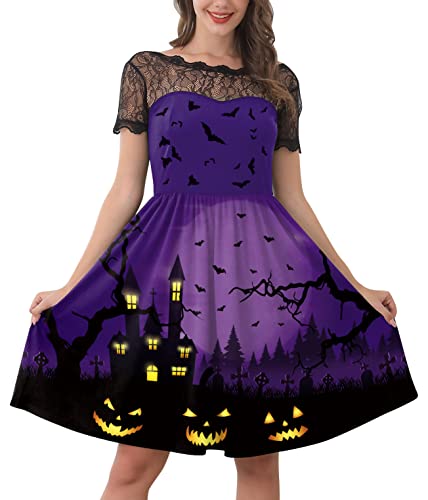 For G and PL Halloween Damen Weich Kürbis Kostüm Violett Spitzenkrägen Midikleid Dress Party Kleider M von For G and PL