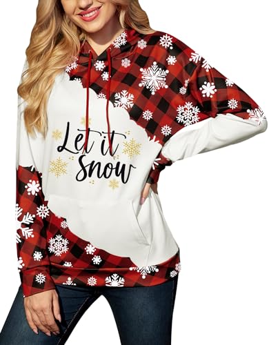 For G and PL Weihnachten Damen Hoodie Festlich Sweatshirt mit Tasche Druck Weihnachtspullover Kapuzenpullover S von For G and PL