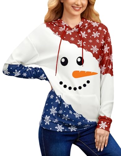 For G and PL Weihnachten Damen Hoodie mit Tasche Pullover Sweatshirt Druck Schneemann Kapuzenpullover S von For G and PL