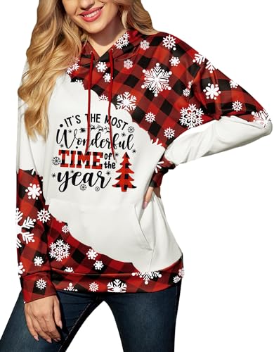 For G and PL Weihnachten Damen Hoodie Weich Druck Weihnachtspullover Sweatshirt mit Tasche Kapuzenpullover S von For G and PL