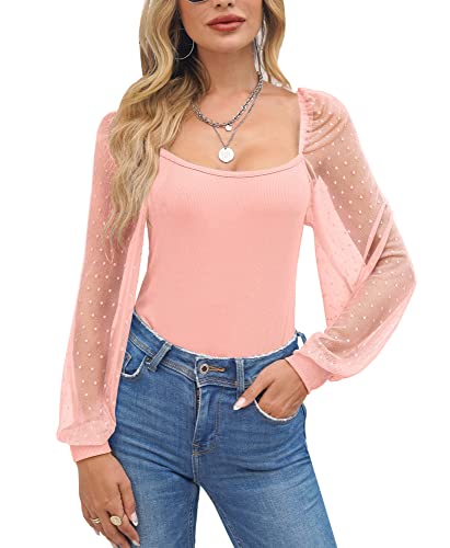 For G and PL Bluse Damen elegant Oberteile Damen Langarm Langarmshirt u Ausschnitt Damen Enge Oberteile Damen Pink S von For G and PL