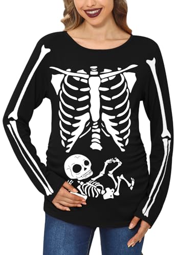 For G and PL Damen Halloween Umstandsshirt Langarm Schwangerschaft Shirt, skelett, XX-Large von For G and PL