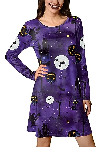 For G and PL Halloween Damen Luftig Abendkleid Langarm Rund Ausschnitt Midi Kleid Fledermaus S von For G and PL