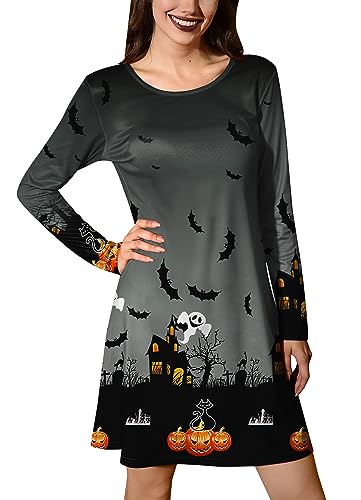 For G and PL Halloween Damen Thema Party Fledermaus Kleid Lang Ärmeln Lustig Bedruck Abendkleid L von For G and PL