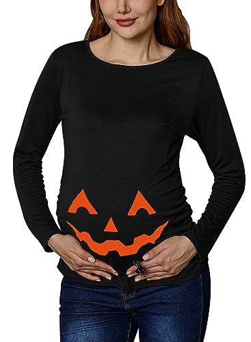 For G and PL Damen Halloween Umstandsmode Langarm Schwangerschaft Shirt - Schwarz - Mittel von For G and PL