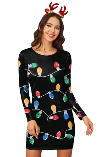 For G and PL Damen Kleid Ugly Weihnachten Langarm Vintage Rundhalsausschnitt Party Kleider XXL von For G and PL