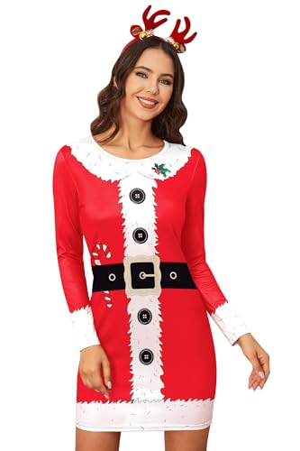 For G and PL Damen Kleidung Ugly Weihnachten Langarm Kleid Rundhalsausschnitt Party Kleider XXL von For G and PL