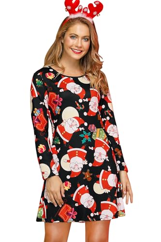 For G and PL Damen Kleid Ugly Weihnachten Langarm Kleider Rundhalsausschnitt Party Weihnachtsmann XXL von For G and PL