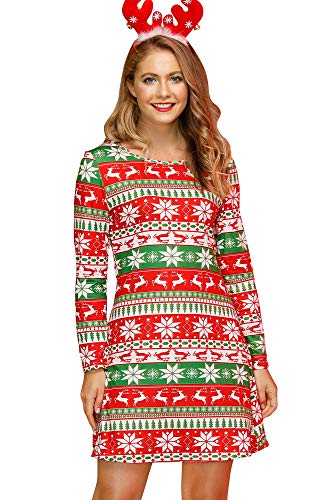 For G and PL Damen Ugly Weihnachtskleid Xmas Kleid Weihnachten Print Elch Drucken Partykleid Xmas XL von For G and PL