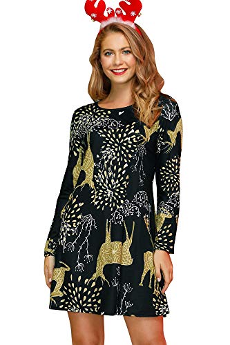 For G and PL Damen Ugly Weihnachtskleid Xmas Kleid Weihnachten Print Elch Drucken Partykleid Xmas Langarm XL von For G and PL