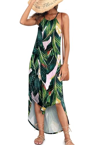 For G and PL Damen Sommerkleid sommerlich Maxikleid mit seitlichen Schlitzen luftig Tageskleid Laub S von For G and PL