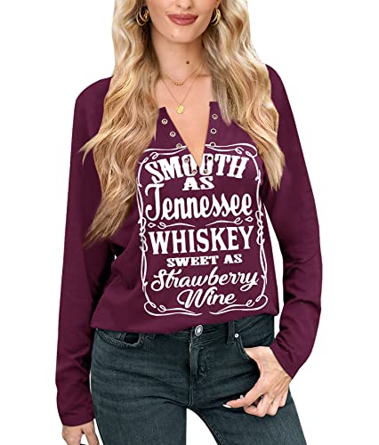 For G and PL Damen Langarmshirt Pullover Sexy Oberteil Aushöhlen T-Shirt V Ausschnitt Country Bluse Violett S von For G and PL