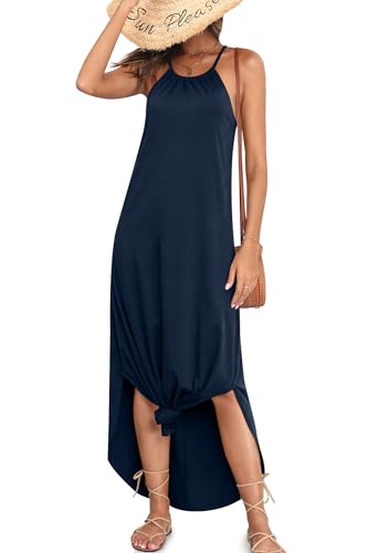 For G and PL Damen Sommerkleid mit seitlichen Schlitzen Casual-Kleid luftig leicht sommerlich Langkleid Navy XXL von For G and PL