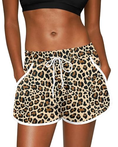 For G and PL Damen Sommer Boardshorts Tropical for Beach Und UPF 50+ Shorts Leopardenprint S von For G and PL