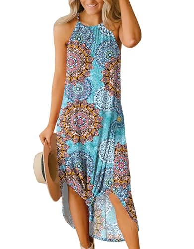 For G and PL Damen Sommer Casual Ärmellos Seitenschlitz Halfter Lange Maxi Strandkleid, Boho, XX-Large von For G and PL