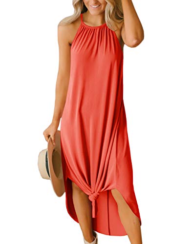 For G and PL Damen Sommer Casual Ärmellos Seitenschlitz Halfter Lange Maxi Strandkleid, Rost, Groß von For G and PL