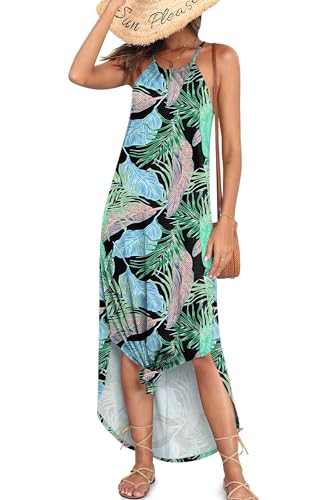 For G and PL Damen Sommerkleid mit seitlichen Schlitzen leicht Maxikleid Casual-Kleid Schwarz & Laub S von For G and PL