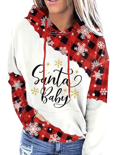 For G and PL Damen St. Patrick's Day Langarm Kapuzenpullover mit Tasche, Santa Baby, S von For G and PL