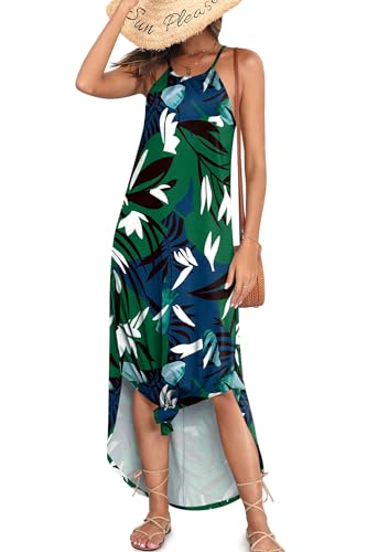 For G and PL Damen Sommerkleid Strandkleid Maxikleid leicht Casual-Kleid Langkleid Dunkelgrüne Blätter XXL von For G and PL