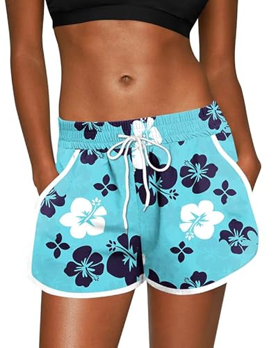 For G and PL Damen Summer Shorts Tropitisch Für Surf Flower Mustern Bademode Blau&Blumen S von For G and PL