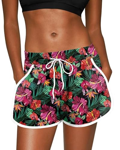For G and PL Damen Summer Shorts Tropitisch Mit Board Und Mustern Boardshorts Rot Floral XXL von For G and PL