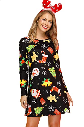 For G and PL Damen Weihnachten Langärmelige Festliches Kostüm Partykleid Schneemann Casual Langarm Xmas Kleid L von For G and PL