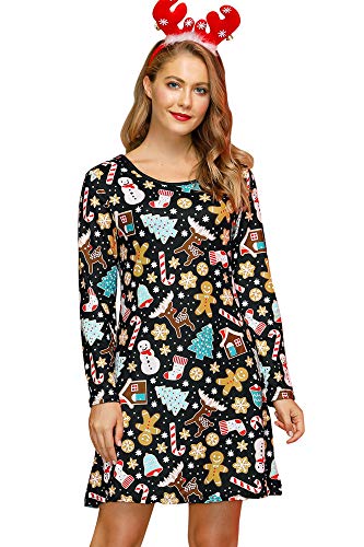 For G and PL Damen Weihnachten Langärmelige Festliches Partykleid Schneemann Casual Langarm Xmas Kleid L von For G and PL