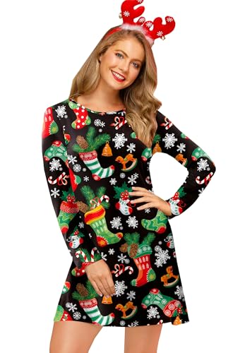 For G and PL Damen Weihnachten Langärmelige Festliches Partykleid Schneemann Casual Langarm Xmas Kleid L von For G and PL