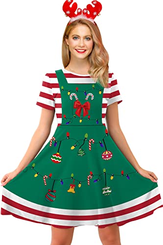 For G and PL Damen Weihnachten Party Kleider Midi Weich Kleid Lustig Druck L von For G and PL