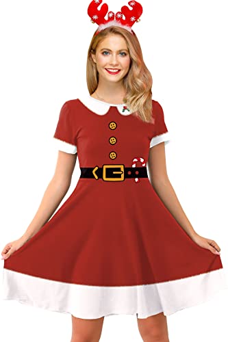 For G and PL Damen Weihnachten Party Kleider Midi Weich Kleid Lustig Druck L von For G and PL