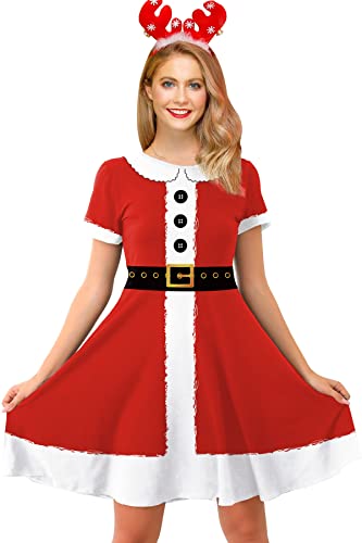 For G and PL Damen Weihnachten Party Kleider Midi Weich Kleid Lustig Druck L von For G and PL