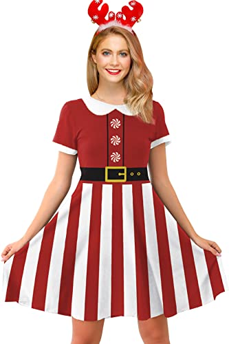 For G and PL Damen Weihnachten Party Kleider Midi Weich Kleid Lustig Druck L von For G and PL