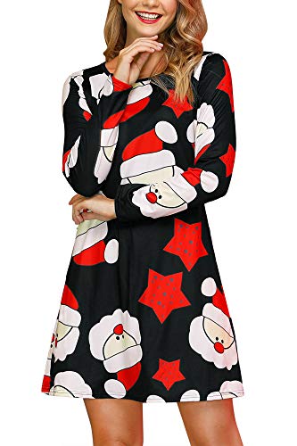 For G and PL Damen Weihnachten Ugly Xmas Kleid Drucken Partykleid Kleider Kostüm Weihnachtsmann Schwarz XXL von For G and PL