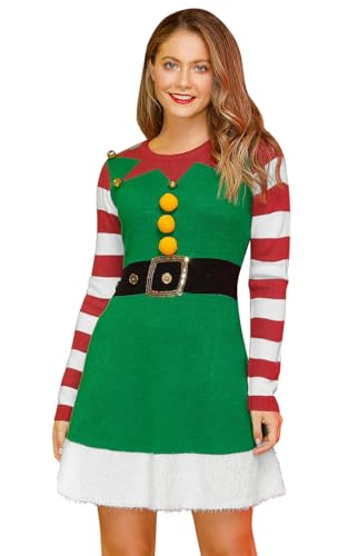 For G and PL Damen Weihnachtskleid Weihnachten Langarm Kleid Rundhals Partykleid Kleid Festlich Weihnachtsbaum XXL von For G and PL