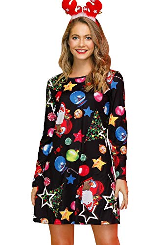 For G and PL Damen Weihnachtskleider Langarm Bodycom Festliche Kleider, Santas 3#, M von For G and PL