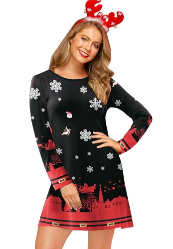 For G and PL Damen Weihnachtskleider Langarm Bodycom Festliche Kleider, Santas Jumbo Schlitten, XL von For G and PL