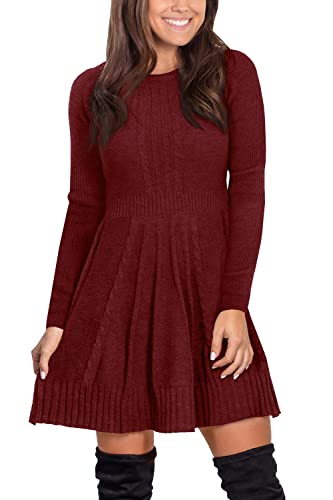 For G and PL Damen Winter Kleider Elegant Strickkleid Warme Pulloverkleid Rot S von For G and PL