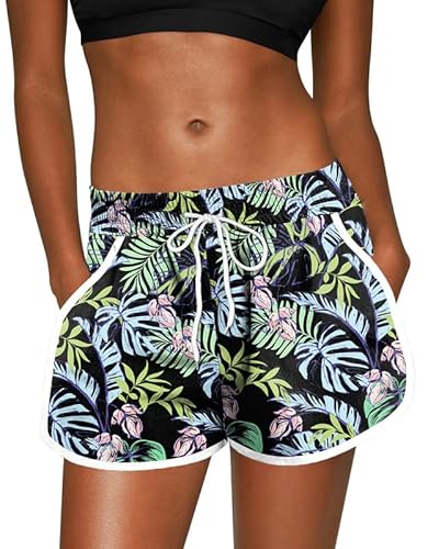 For G and PL Frauen Sommer Boardshorts Tropical Mit Kordelzug Und Print Bademode Blume L von For G and PL