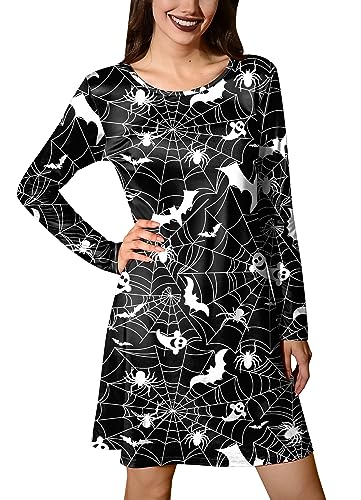 For G and PL Halloween Damen Shirt Long Sleeve Rundhals Herbst Kleid Fledermaus Spinne Geister S von For G and PL