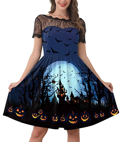 For G and PL Halloween Damen Weich Kostüm Spitzenkrägen Midikleid Mond Dress Party Kleider L von For G and PL