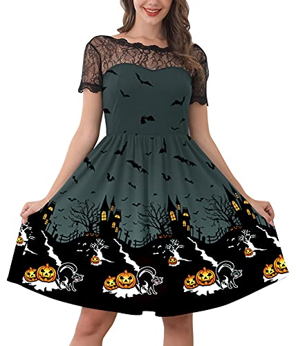 For G and PL Halloween Damen Weich Kürbis Kostüm Party Midikleid Dress Spitzenkrägen Kleider XXL von For G and PL