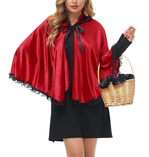 For G and PL Roter Kapuzenumhang Damen Fasching Umhang Rot Mädchen Red Cape Karneval Cosplay Kostüm Samtumhang Spitze S von For G and PL